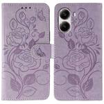For Xiaomi Poco X7 Pro Rose Butterfly Embossed Leather Phone Case(Purple)