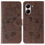 For Xiaomi Poco X7 Pro Rose Butterfly Embossed Leather Phone Case(Brown)