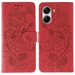 For Xiaomi Poco X7 Pro Rose Butterfly Embossed Leather Phone Case(Red)