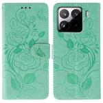 For Xiaomi 15 Pro Rose Butterfly Embossed Leather Phone Case(Green)