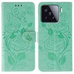 For Xiaomi 15 Rose Butterfly Embossed Leather Phone Case(Green)