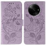 For Xiaomi Poco C61 4G Global Rose Butterfly Embossed Leather Phone Case(Purple)