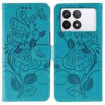 For Xiaomi 14T Rose Butterfly Embossed Leather Phone Case(Blue)