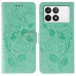 For Xiaomi 14T Rose Butterfly Embossed Leather Phone Case(Green)