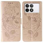 For Xiaomi 14T Rose Butterfly Embossed Leather Phone Case(Rose Gold)