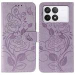 For Xiaomi 14T Rose Butterfly Embossed Leather Phone Case(Purple)
