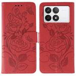 For Xiaomi 14T Rose Butterfly Embossed Leather Phone Case(Red)