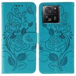 For Xiaomi 13T / 13T Pro Rose Butterfly Embossed Leather Phone Case(Blue)