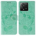 For Xiaomi 13T / 13T Pro Rose Butterfly Embossed Leather Phone Case(Green)