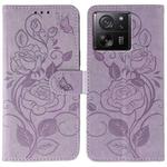For Xiaomi 13T / 13T Pro Rose Butterfly Embossed Leather Phone Case(Purple)