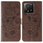For Xiaomi 13T / 13T Pro Rose Butterfly Embossed Leather Phone Case(Brown)