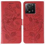 For Xiaomi 13T / 13T Pro Rose Butterfly Embossed Leather Phone Case(Red)