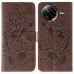 For Xiaomi Poco F7 Ultra / Redmi K80 Pro Rose Butterfly Embossed Leather Phone Case(Brown)