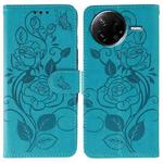 For Xiaomi Poco F7 Pro / Redmi K80 Rose Butterfly Embossed Leather Phone Case(Blue)