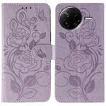 For Xiaomi Poco F7 Pro / Redmi K80 Rose Butterfly Embossed Leather Phone Case(Purple)