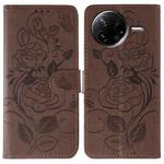 For Xiaomi Poco F7 Pro / Redmi K80 Rose Butterfly Embossed Leather Phone Case(Brown)