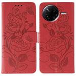 For Xiaomi Poco F7 Pro / Redmi K80 Rose Butterfly Embossed Leather Phone Case(Red)