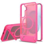 For Samsung Galaxy S24+ 5G Frosted Holder PC Hybrid TPU MagSafe Phone Case(Rose Red)