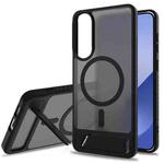 For Samsung Galaxy S25 Edge 5G Frosted Holder PC Hybrid TPU MagSafe Phone Case(Black)