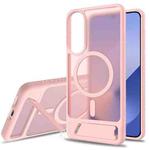 For Samsung Galaxy S25 Edge 5G Frosted Holder PC Hybrid TPU MagSafe Phone Case(Pink)