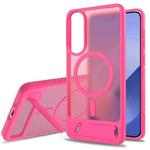 For Samsung Galaxy S25 Edge 5G Frosted Holder PC Hybrid TPU MagSafe Phone Case(Rose Red)