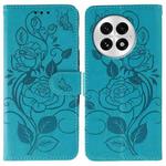 For OnePlus 13 Rose Butterfly Embossed Leather Phone Case(Blue)