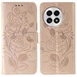 For OnePlus 13 Rose Butterfly Embossed Leather Phone Case(Rose Gold)