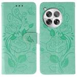 For OnePlus 12 Rose Butterfly Embossed Leather Phone Case(Green)