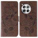 For OnePlus 12 Rose Butterfly Embossed Leather Phone Case(Brown)