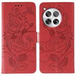 For OnePlus 12 Rose Butterfly Embossed Leather Phone Case(Red)