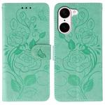 For OnePlus Nord CE5 Rose Butterfly Embossed Leather Phone Case(Green)