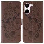 For OnePlus Nord CE5 Rose Butterfly Embossed Leather Phone Case(Brown)