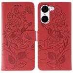 For OnePlus Nord CE5 Rose Butterfly Embossed Leather Phone Case(Red)