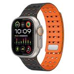 For Apple Watch 46mm / 49mm / 45mm / 44mm Two-Tone Breathable Magnetic Silicone Watch Band(Black Orange)