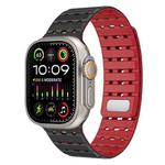 For Apple Watch 46mm / 49mm / 45mm / 44mm Two-Tone Breathable Magnetic Silicone Watch Band(Black Red)