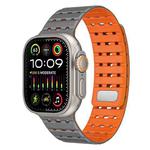 For Apple Watch 46mm / 49mm / 45mm / 44mm Two-Tone Breathable Magnetic Silicone Watch Band(Gray Orange)