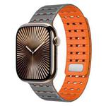 For Apple Watch 42mm / 41mm / 40mm / 38mm Two-Tone Breathable Magnetic Silicone Watch Band(Gray Orange)