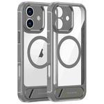 For iPhone 16 FULEXIN L1 Series Transparent MagSafe Holder Phone Case(Grey)