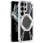 For Samsung Galaxy S22 Ultra 5G Silicone Cooling Hollow Metal MagSafe Phone Case(Silver)
