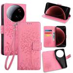 For Xiaomi 15 Ultra Tree & Deer Embossed Leather Phone Case(Pink)
