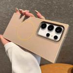 For Samsung Galaxy S24 Ultra 5G Metal Diamond Texture Lens Frame MagSafe Phone Case(Khaki)