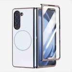 For Samsung Galaxy Z Fold6 5G Integrated Electroplating AG Frosted Skin Feel MagSafe Folding Phone Case(Pearl White)