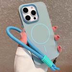 For iPhone 13 Pro Metal Diamond Texture Lens Frame MagSafe Phone Case with Lanyard(Blue)
