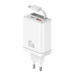 USAMS CC299 65W Fast Charger With Retractable USB-C / Type-C Cable, EU Plug(White)