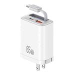 USAMS CC300 65W Fast Charger With Retractable USB-C / Type-C Cable, US Plug(White)