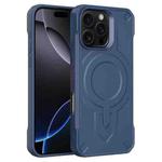 For iPhone 16 Pro Breaker Velvet MagSafe Magnetic TPU Phone Case(Sapphire Blue)