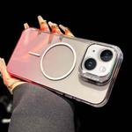 For iPhone 14 Metal Lens Folding Holder Gradient MagSafe Shockproof Phone Case(Pink)