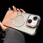 For iPhone 14 Metal Lens Folding Holder Gradient MagSafe Shockproof Phone Case(Gold)