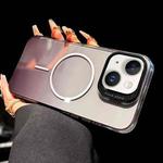 For iPhone 15 Metal Lens Folding Holder Gradient MagSafe Shockproof Phone Case(Black)