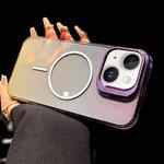 For iPhone 15 Metal Lens Folding Holder Gradient MagSafe Shockproof Phone Case(Purple)